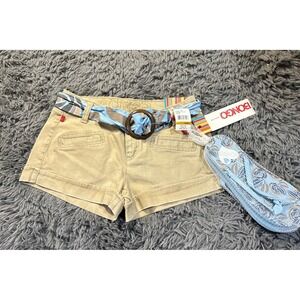 Bongo Girls Khaki Cotton Blend Shorts with Patterned Belt Size 3 and‎ Sandals